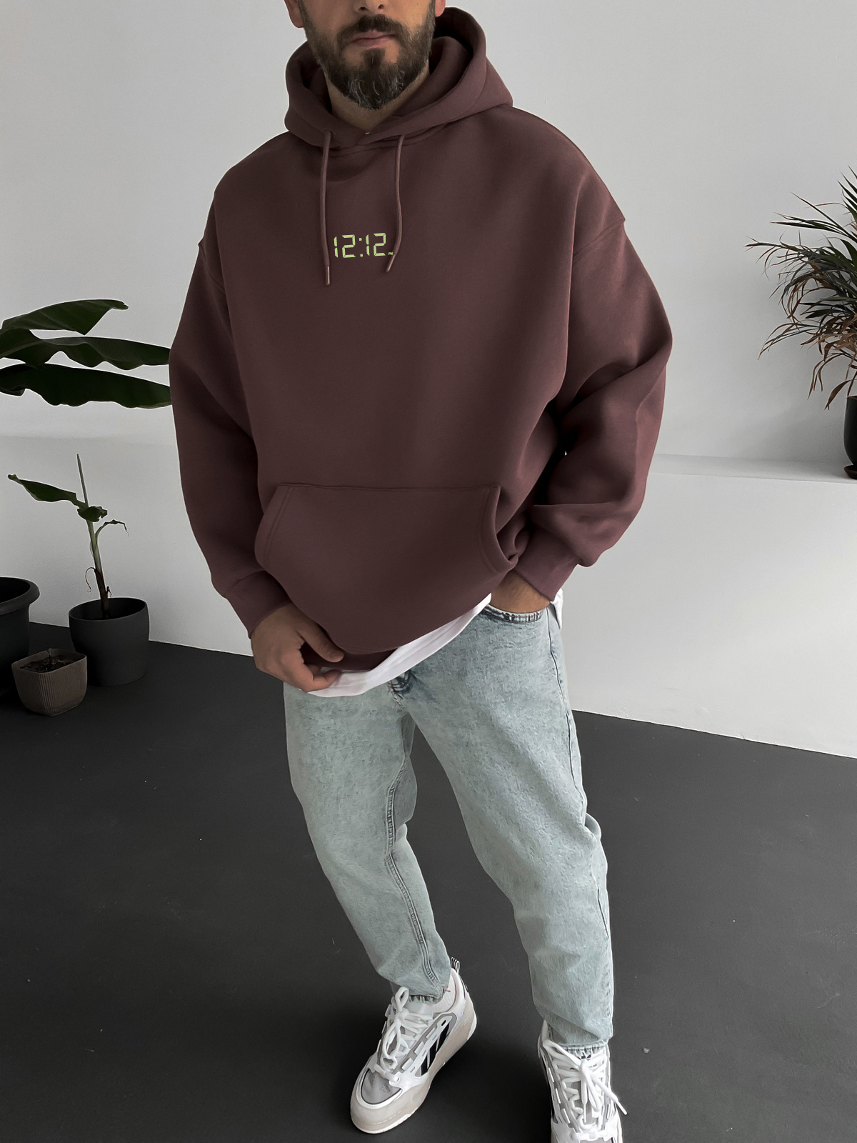 Brown "12:12" Printed Oversize Hoodie - Broek