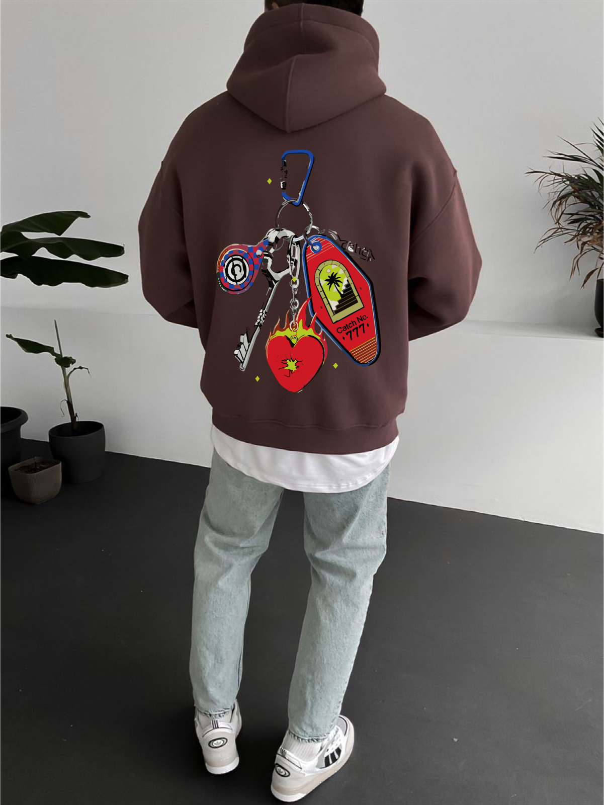 Brown "777" Printed Oversize Hoodie - Broek