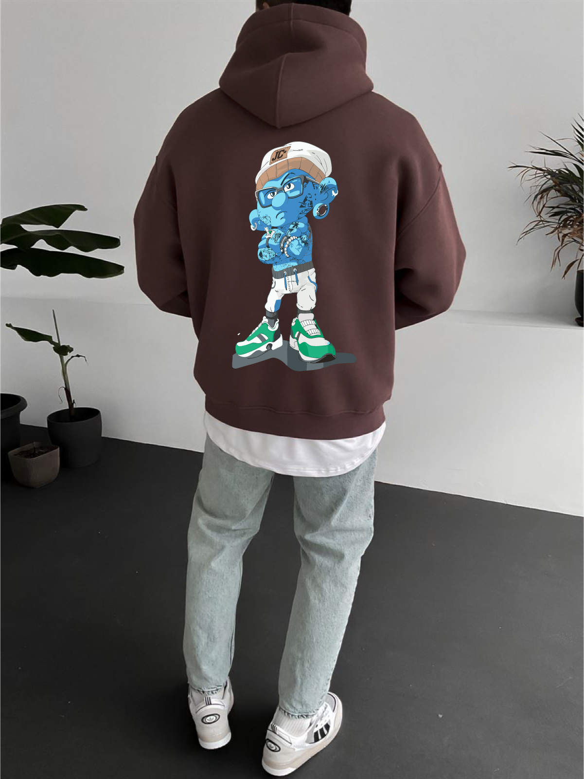 Brown "Crime" Printed Oversize Hoodie - Broek