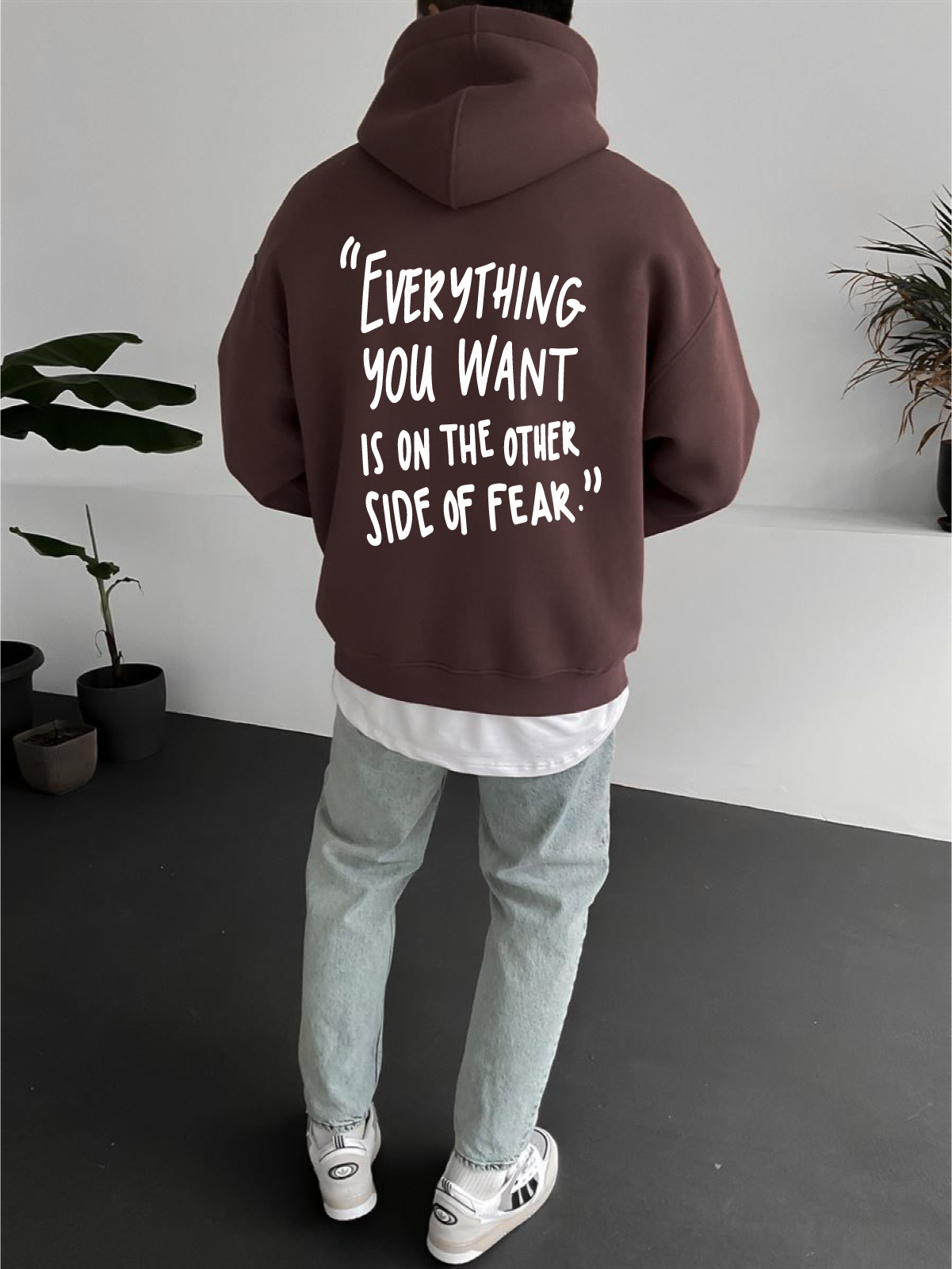 Brown "Fear" Printed Oversize Hoodie - Broek