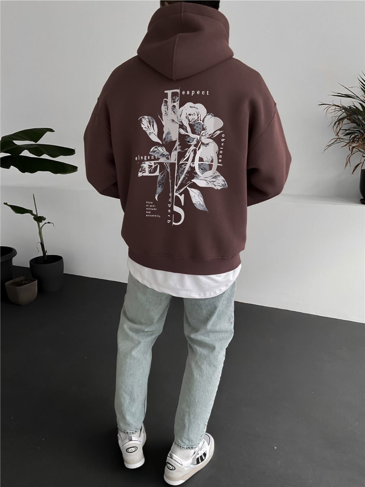 Brown "Flower" Printed Oversize Hoodie - Broek