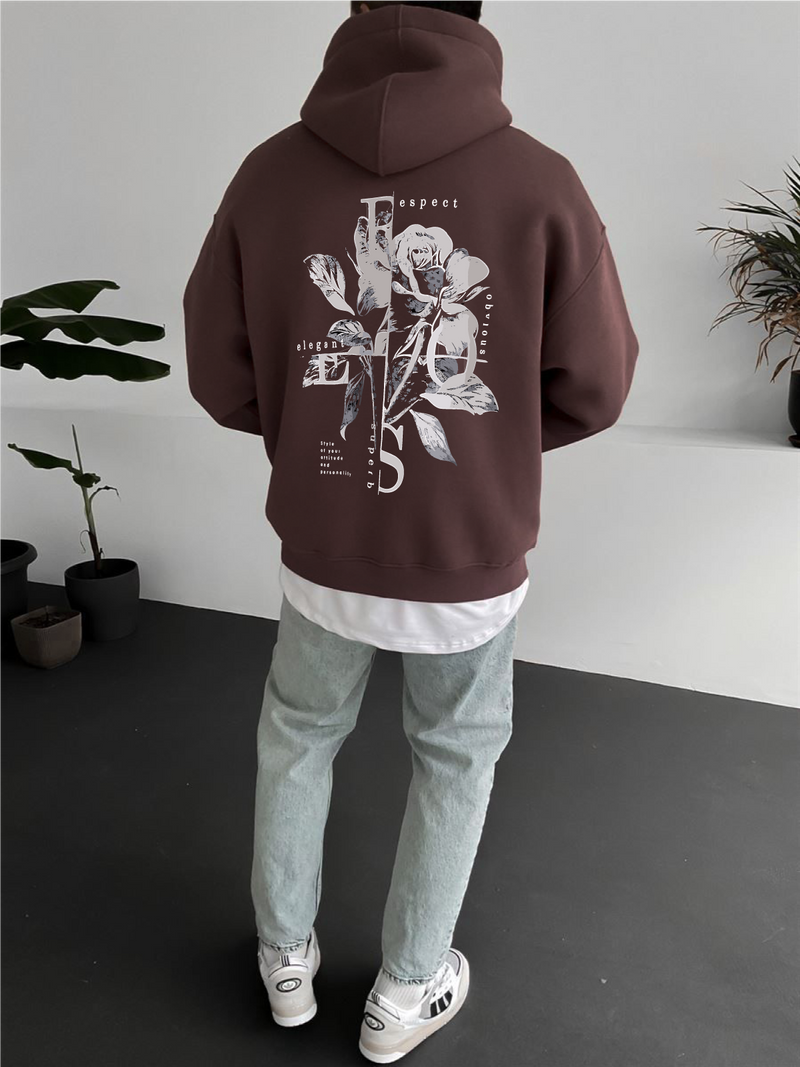 Brown "Flower" Printed Oversize Hoodie