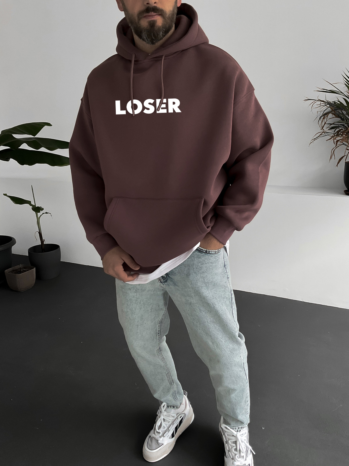 Brown "Loser" Printed Oversize Hoodie - Broek