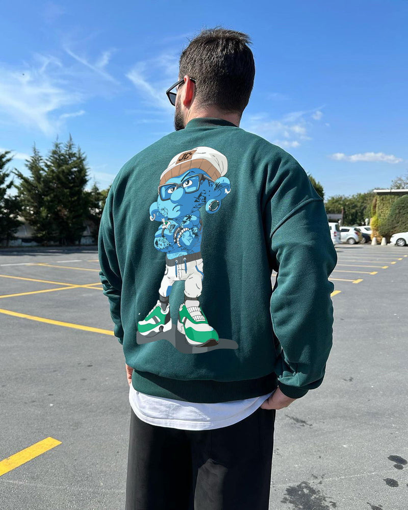 Dark Green "Crime" Printed Oversize Sweatshirt