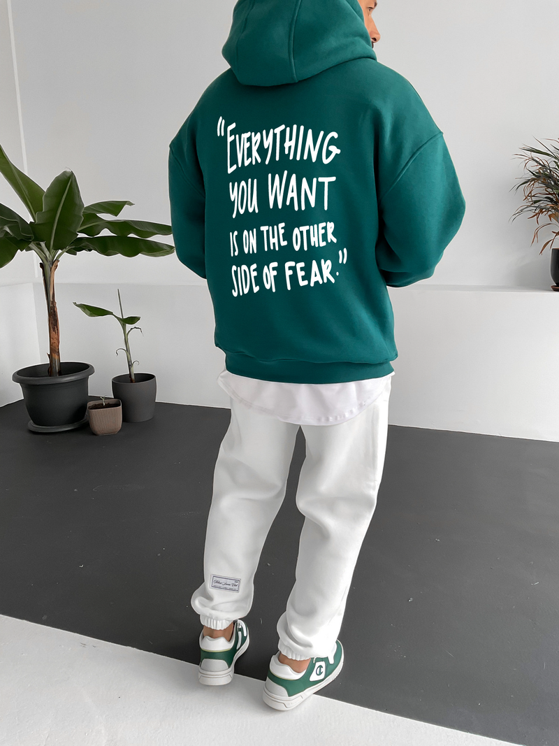 Dark Green "Fear" Printed Oversize Hoodie