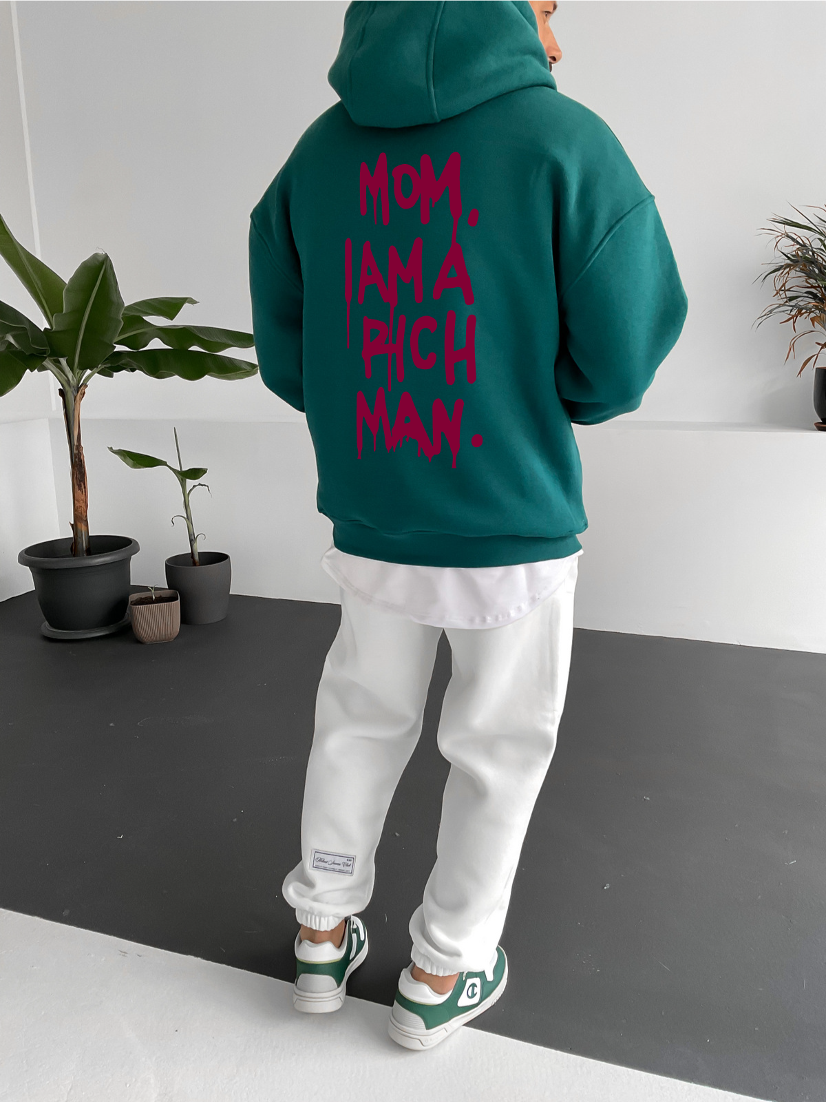 Dark Green "Success" Printed Oversize Hoodie - Broek