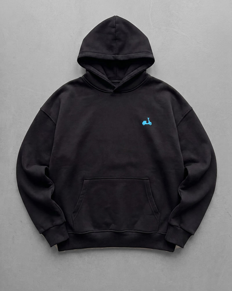 Black "Scooter" Printed Oversize Hoodie
