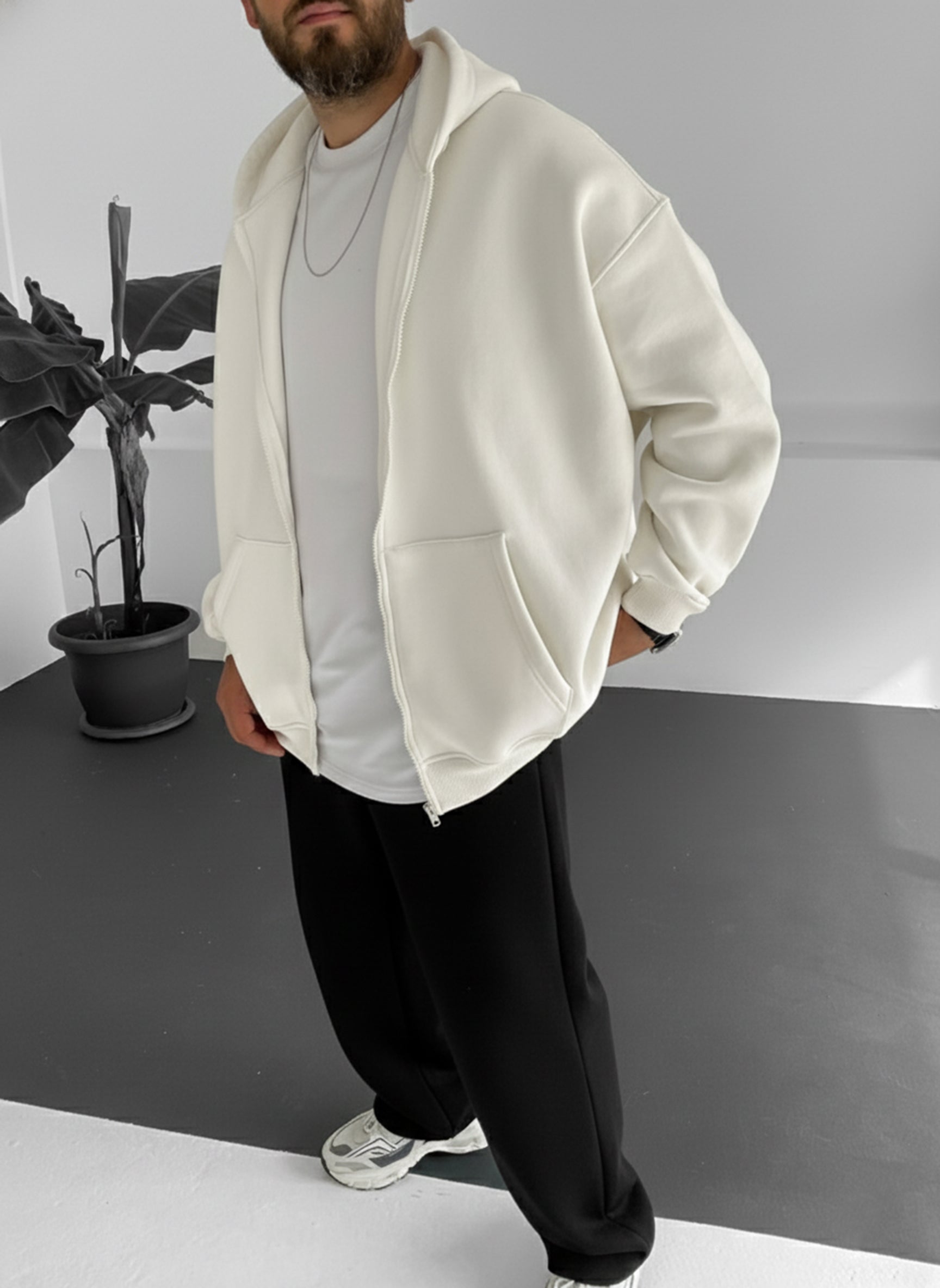White Zip-Up Hoodie