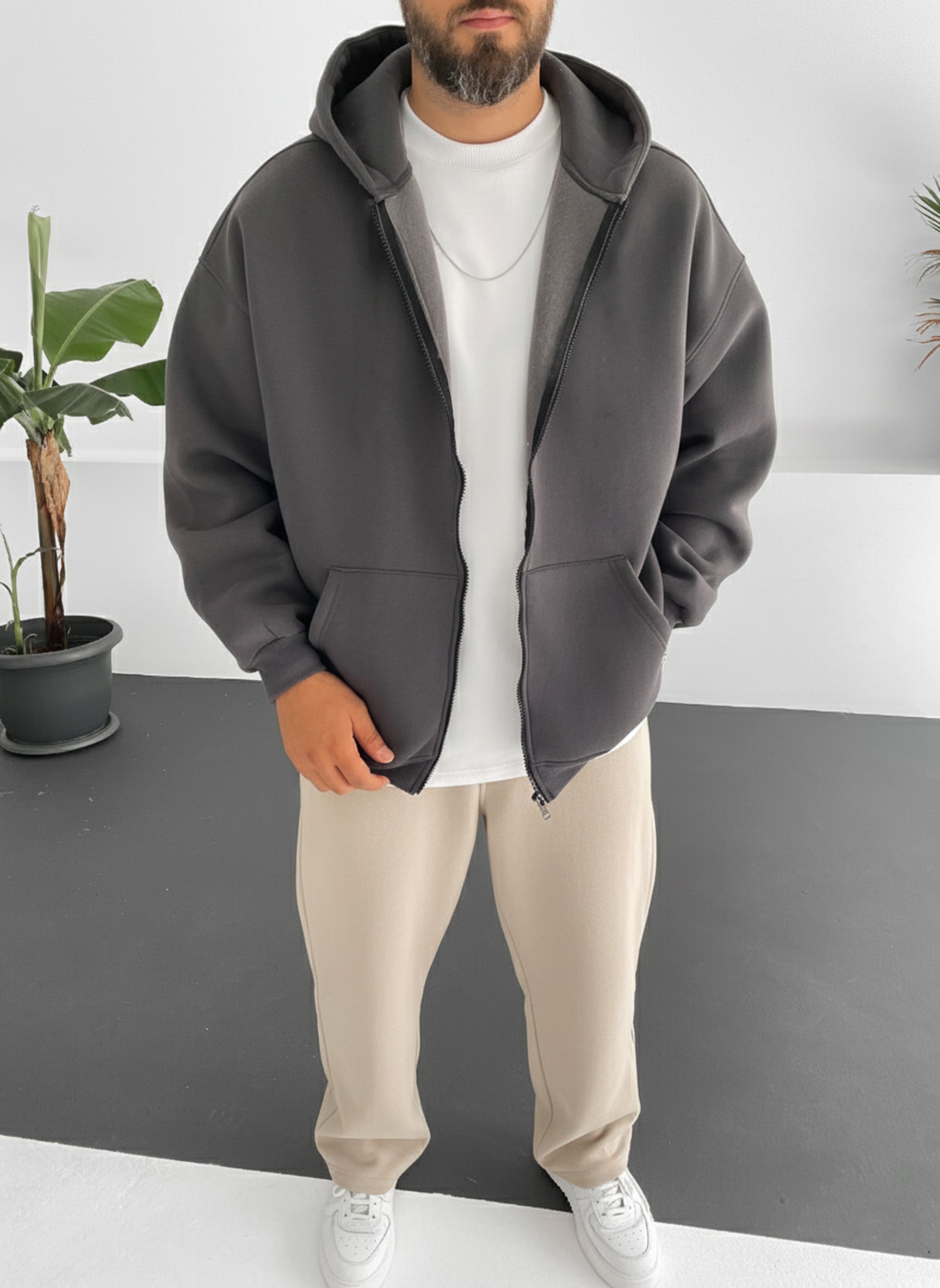 Smoked Gray Zip-Up Hoodie