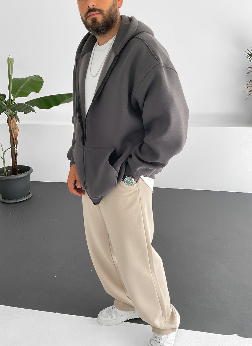 Smoked Gray Zip-Up Hoodie
