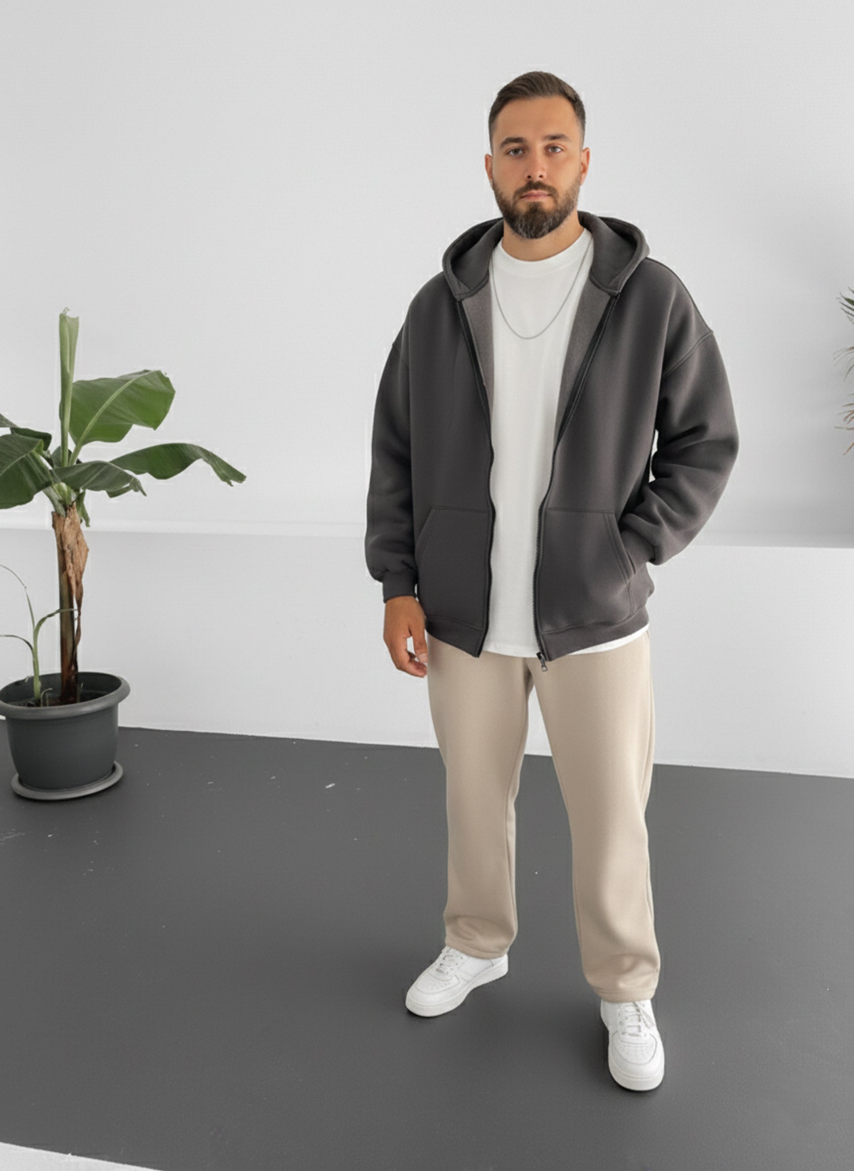 Smoked Gray Zip-Up Hoodie