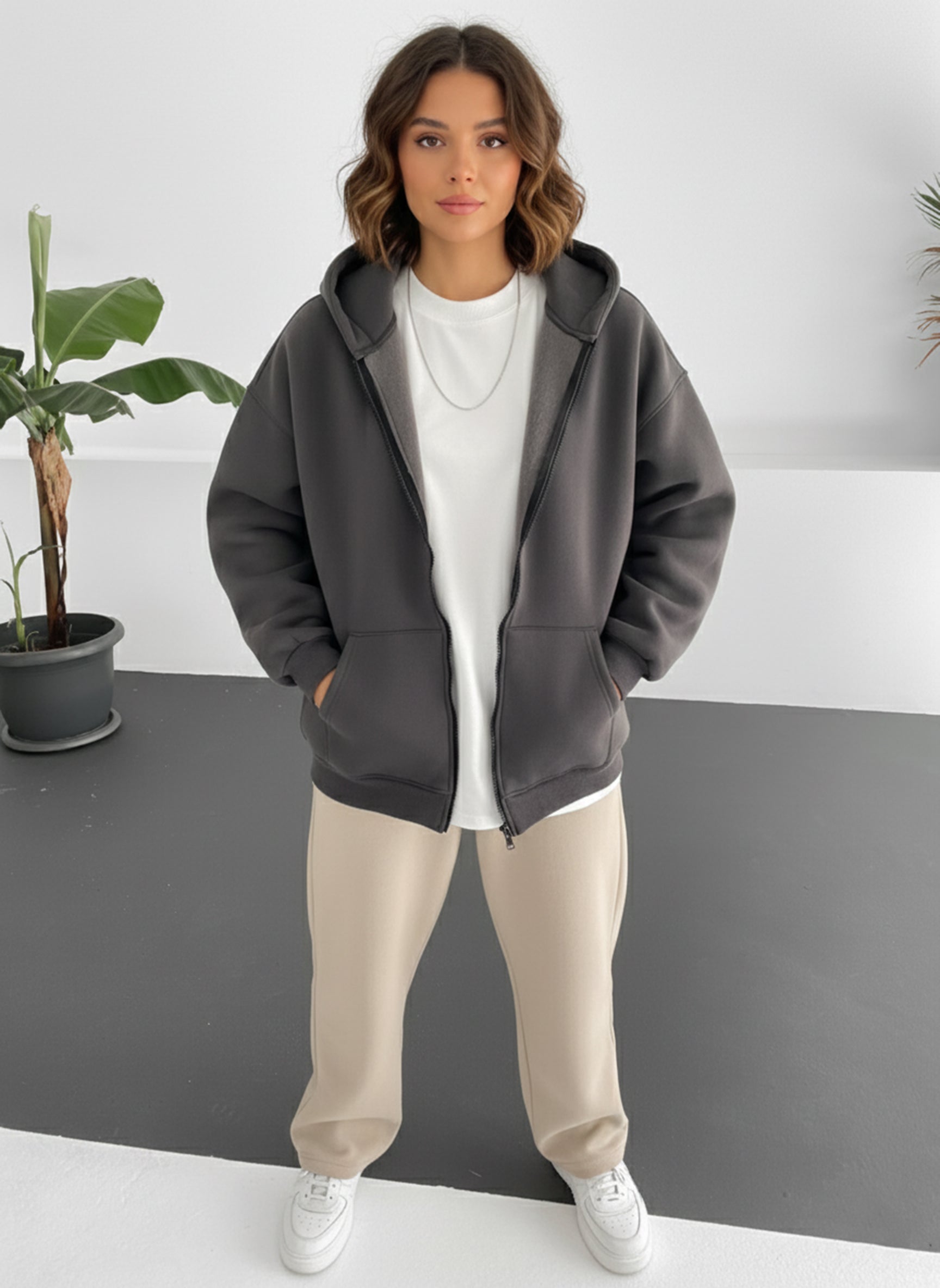 Smoked Gray Zip-Up Hoodie