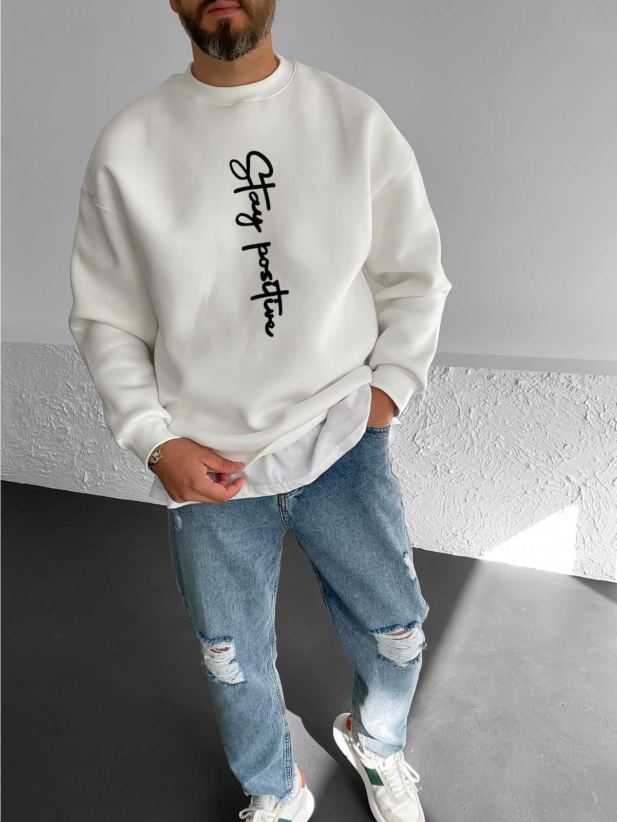 Off-White "Stay Positive" Printed Oversize Sweatshirt - Broek