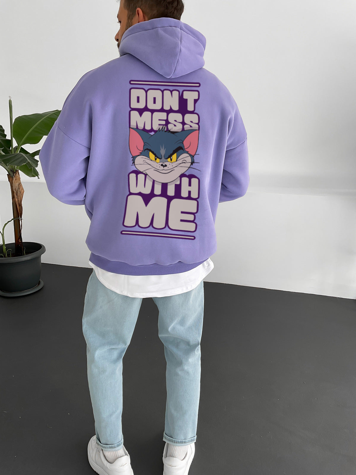 Purple "don't-mess-with-me" Printed Oversize Hoodie Broek