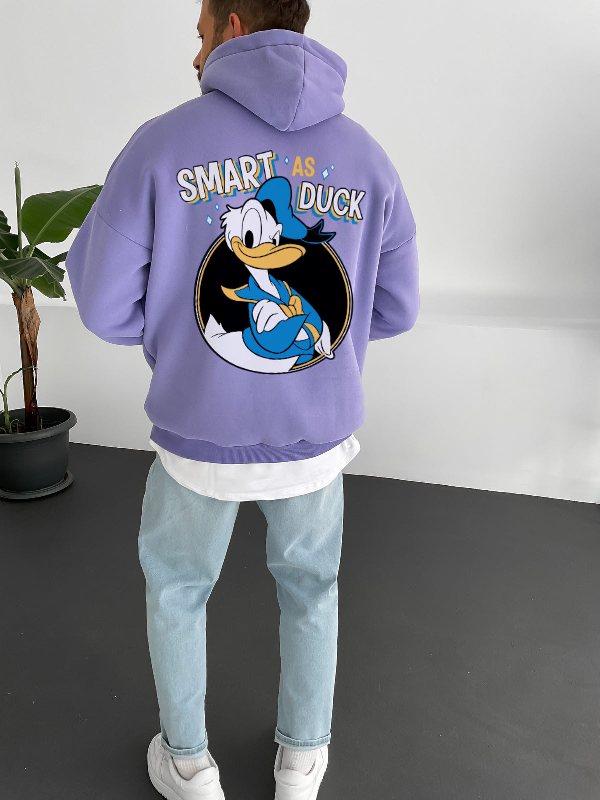 Purple "smart-as-duck" Printed Oversize Hoodie Broek