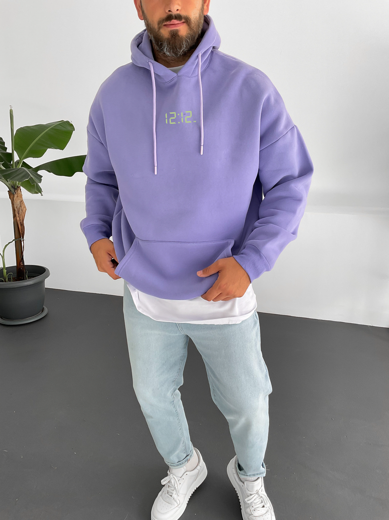 Purple "12:12" Printed Oversize Hoodie