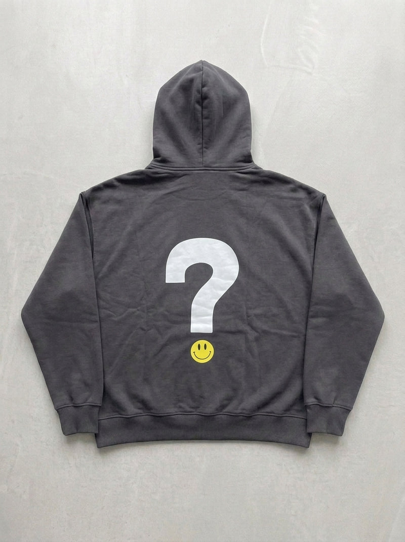 Question Mark Smiley Hoodie - Smoked