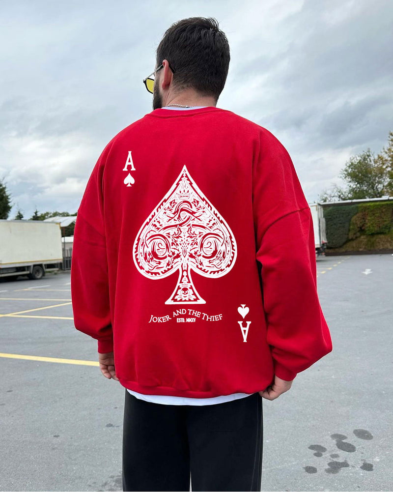 Red "Ace" Printed Oversize Sweatshirt