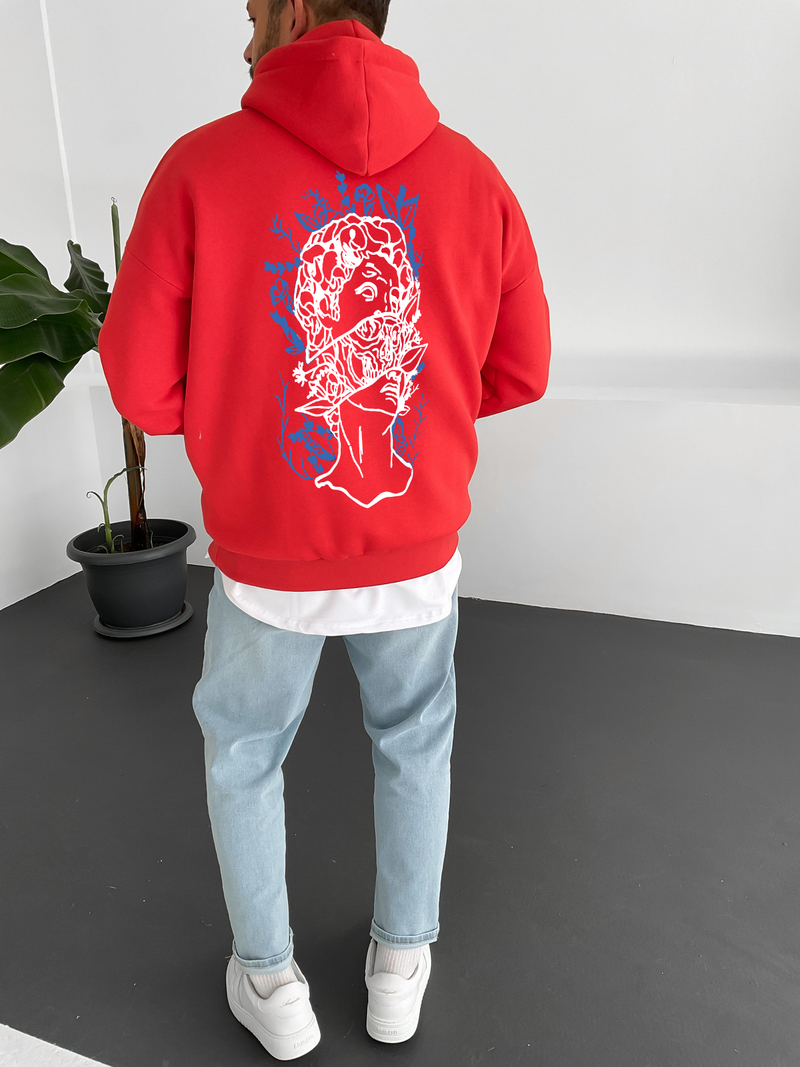 Red "Caesar" Printed Oversize Hoodie