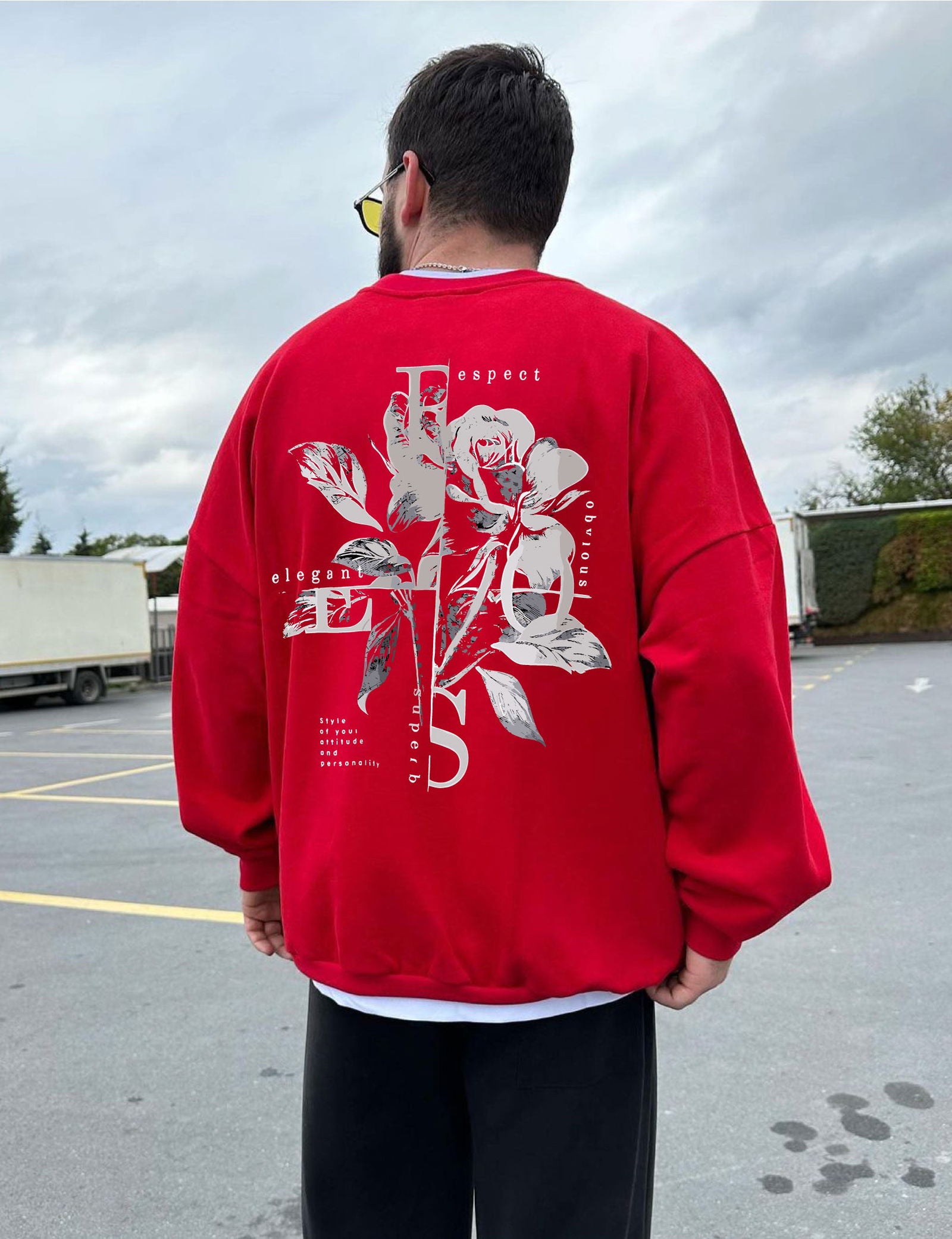 Red "Flower" Printed Oversize Sweatshirt - Broek
