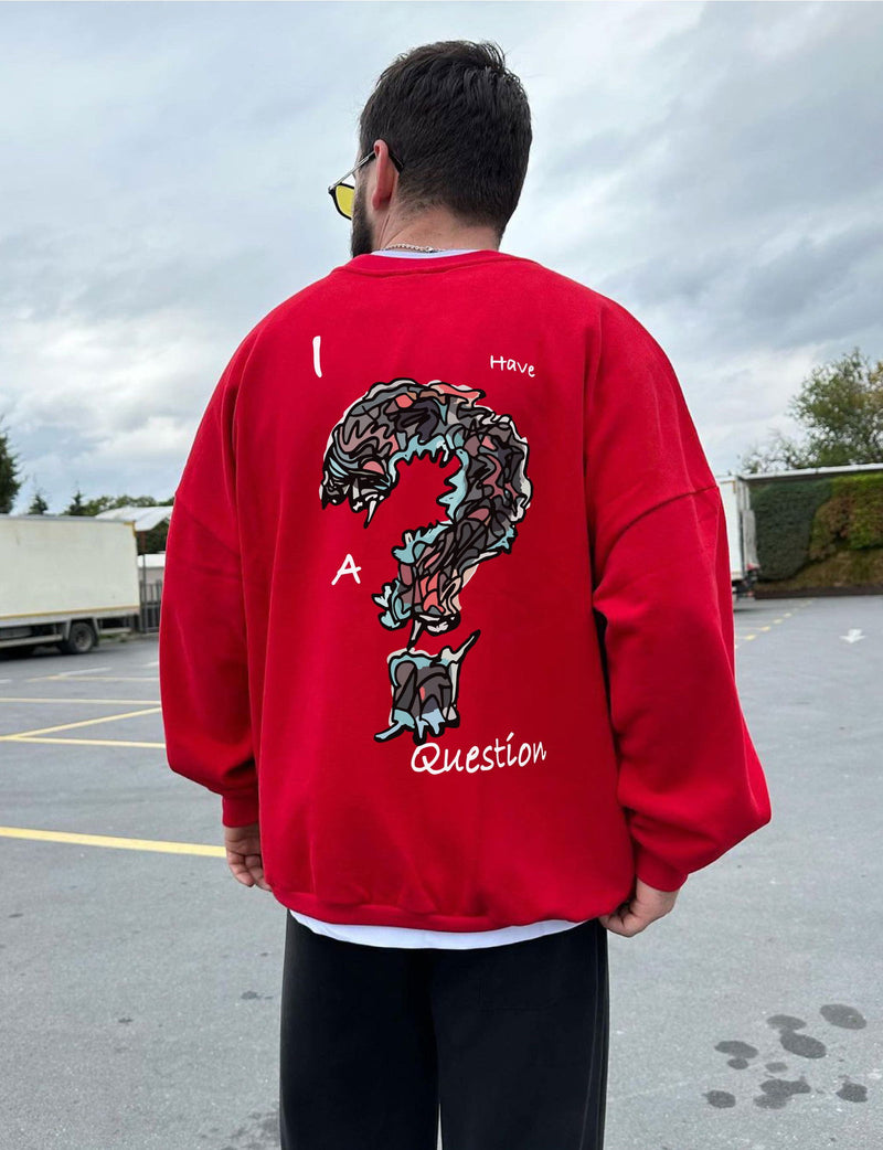 Red "Question" Printed Oversize Sweatshirt