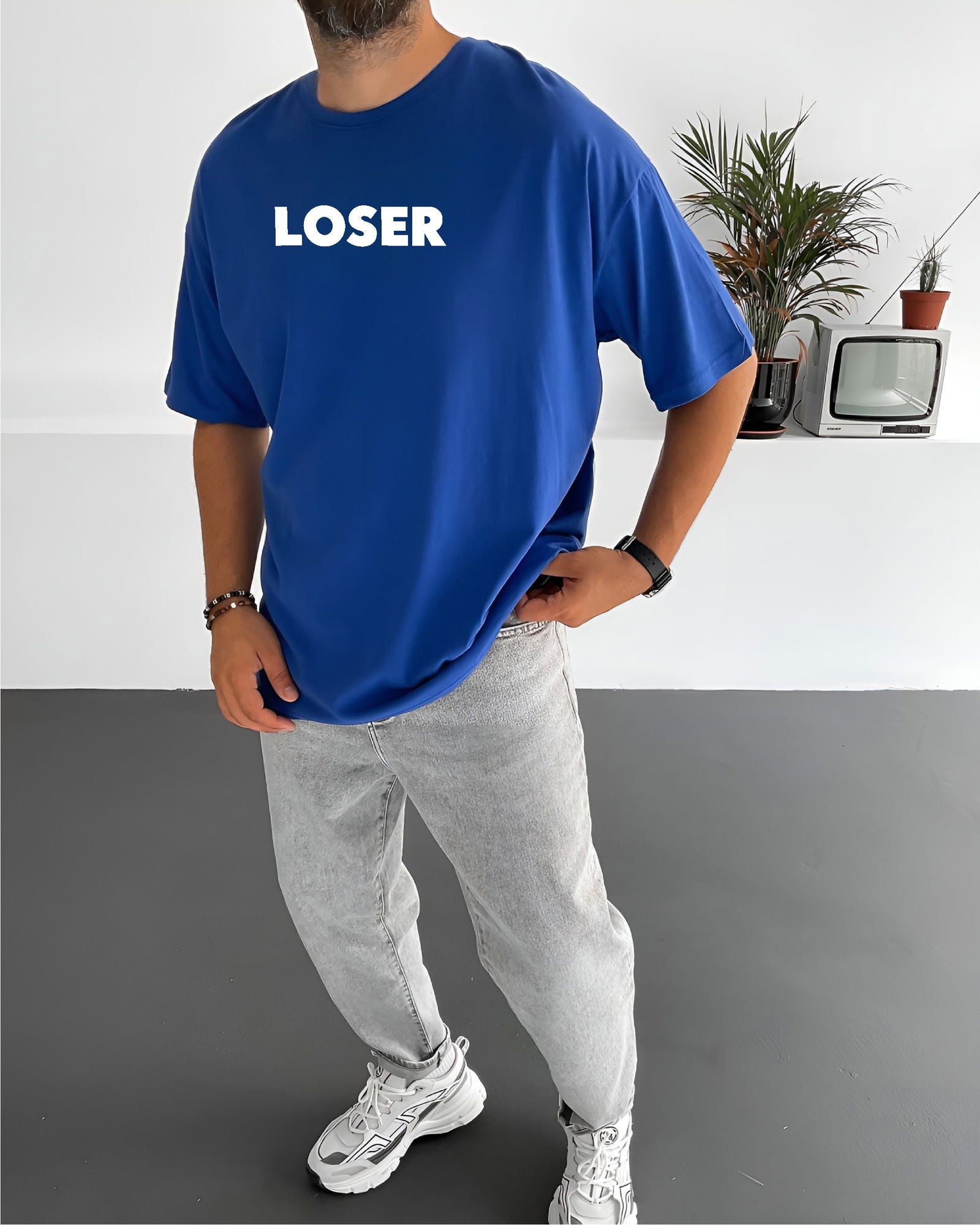 Royal Blue "Loser" Printed Oversize T-Shirt - Broek