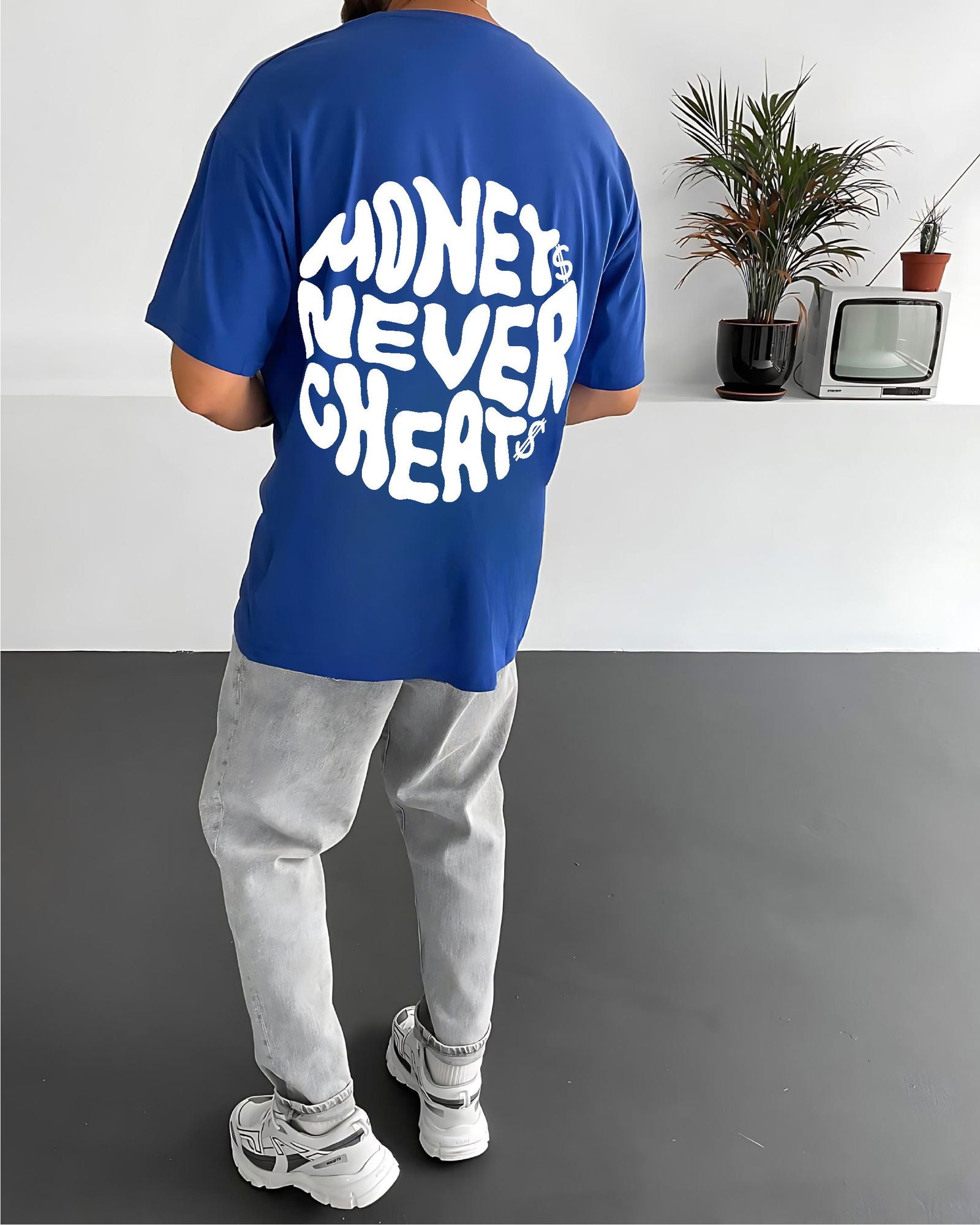 Royal Blue "Money Integrity" Printed Oversize T-Shirt - Broek