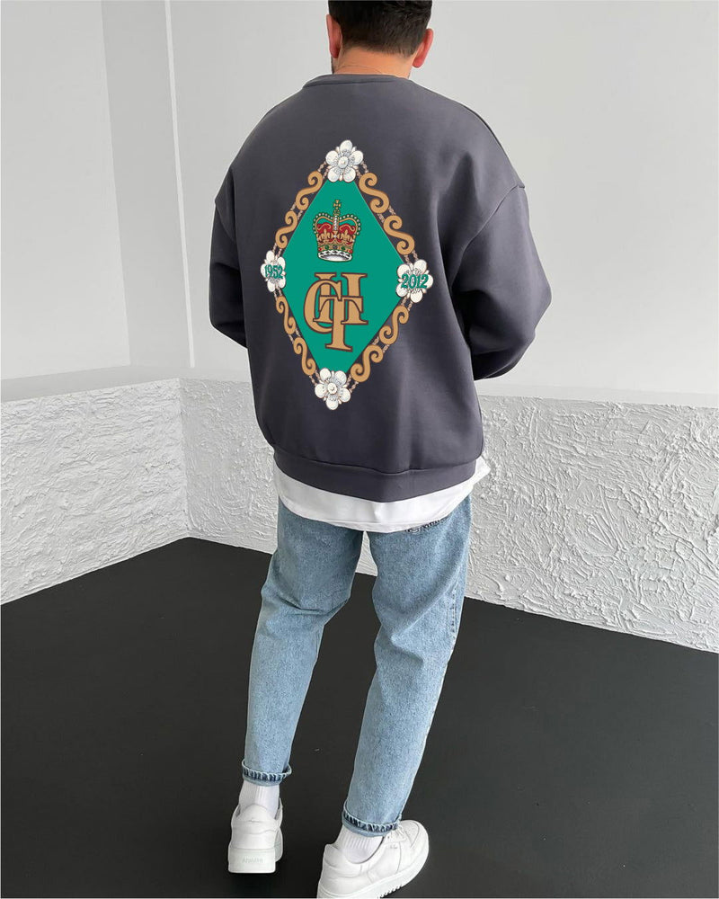 Smoked "Coat Of Arms" Printed Oversize Sweatshirt