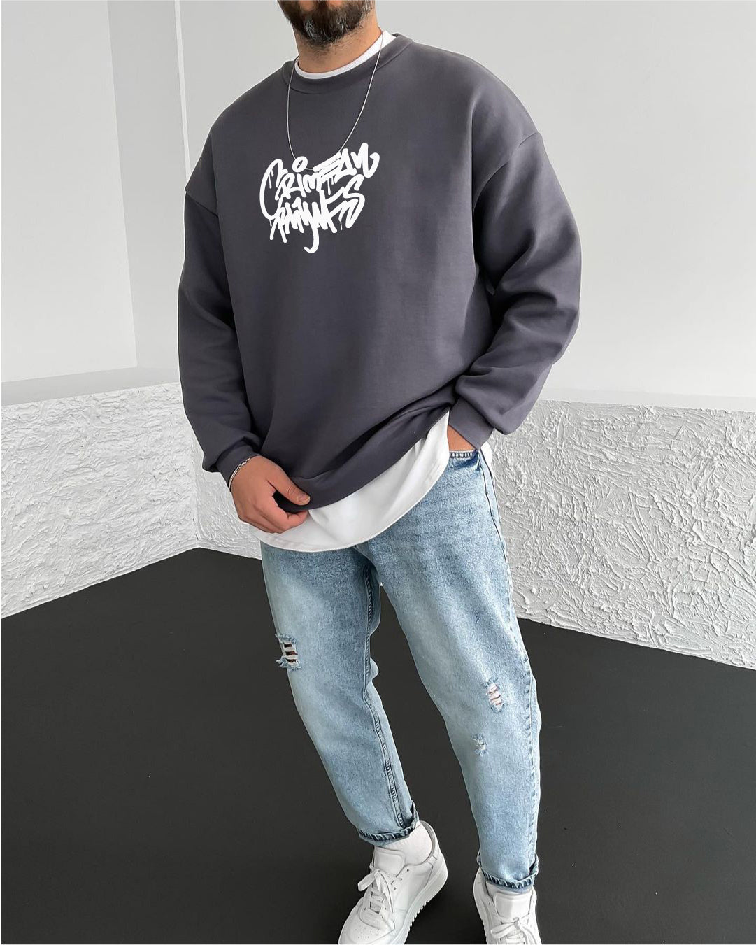 Smoked "Crime" Printed Oversize Sweatshirt - Broek