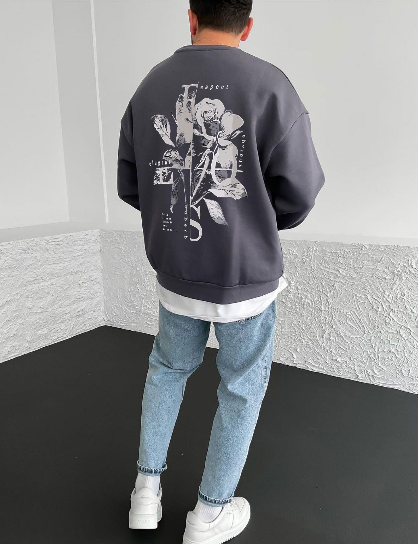 Smoked "Flower" Printed Oversize Sweatshirt - Broek