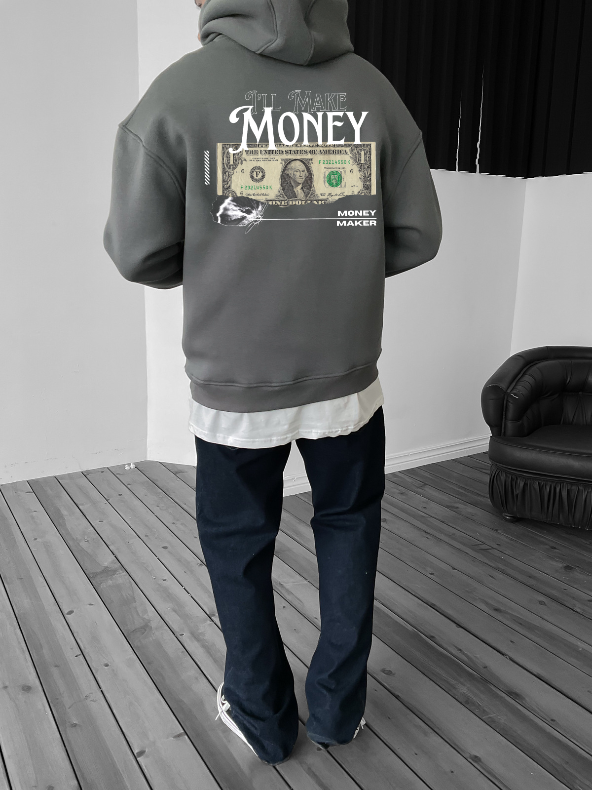 Smoked "Money" Printed Oversize Hoodie - Broek