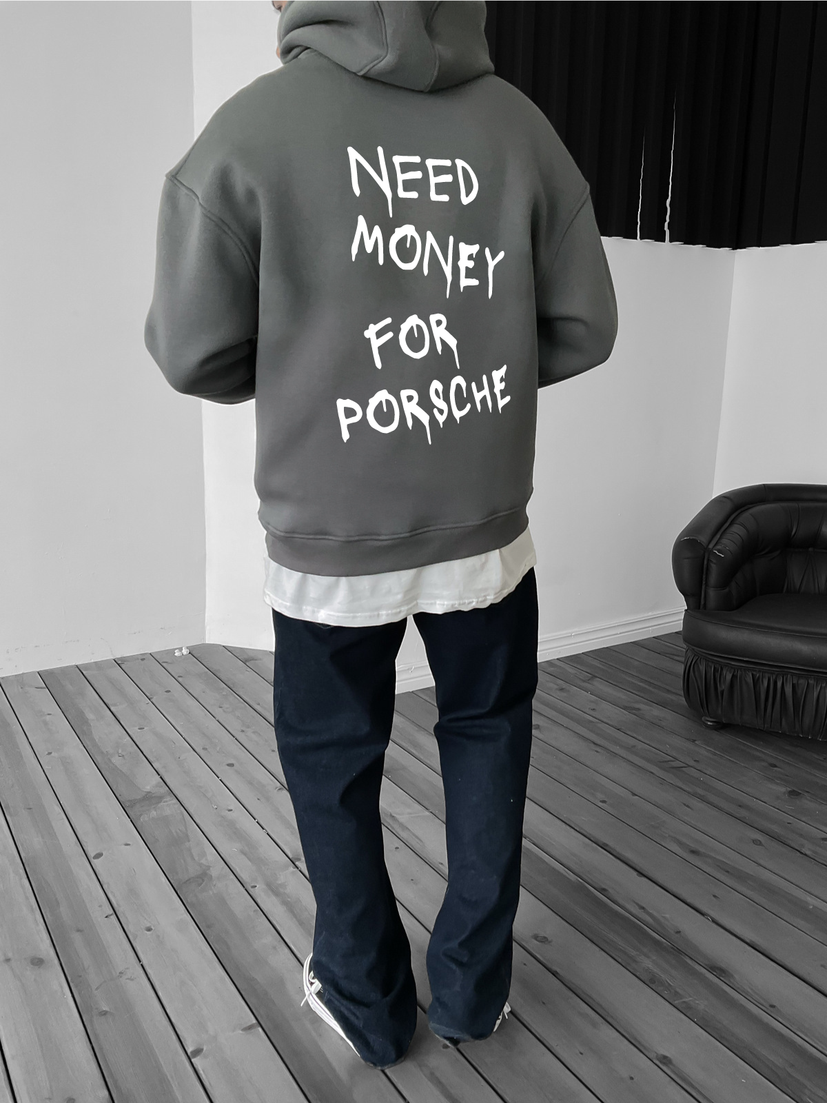 Smoked "Porsche" Printed Oversize Hoodie - Broek