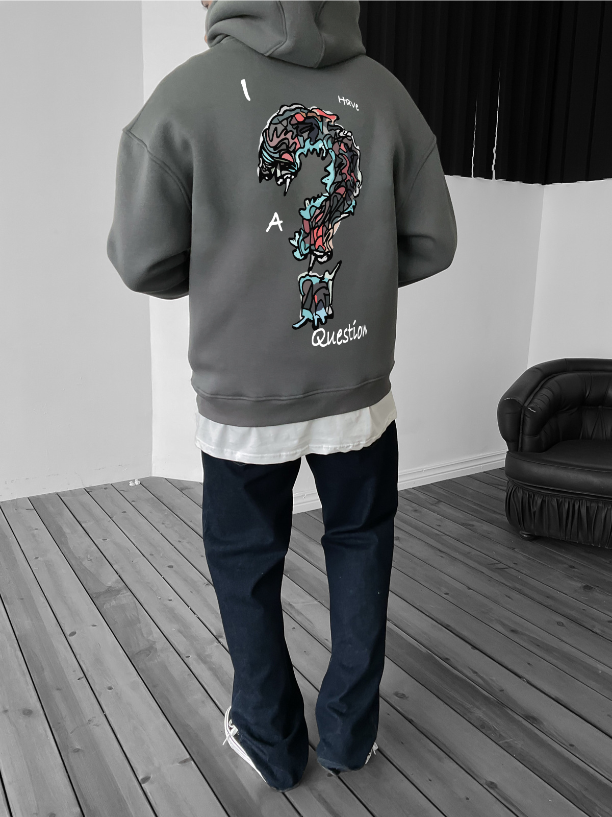 Smoked "Question" Printed Oversize Hoodie - Broek