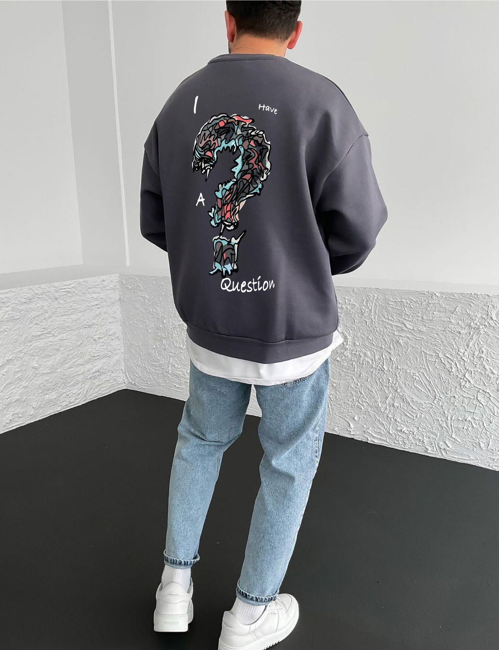 Smoked "Question" Printed Oversize Sweatshirt - Broek