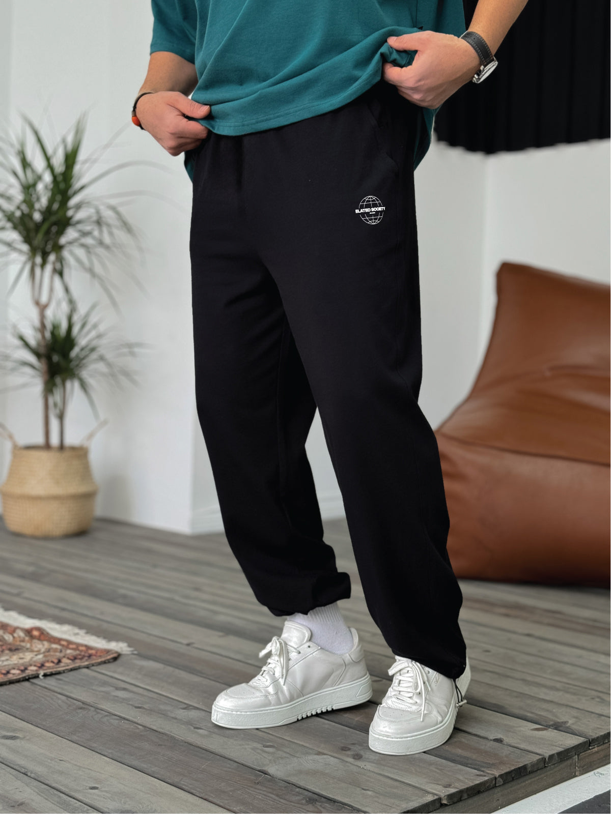 Black "Society" Printed Summer Sweatpants - Broek