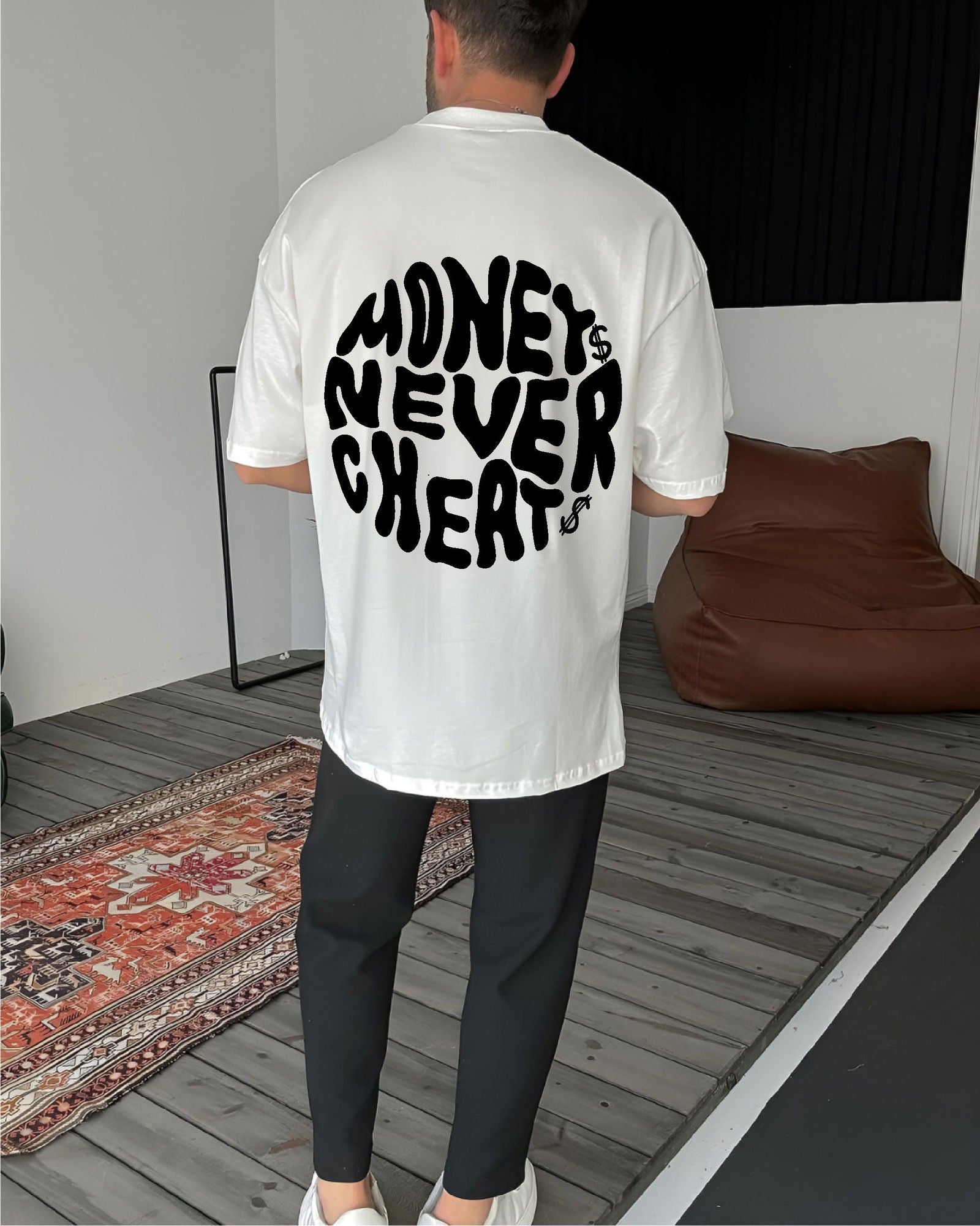 White "Money Integrity" Printed Oversize T-Shirt - Broek