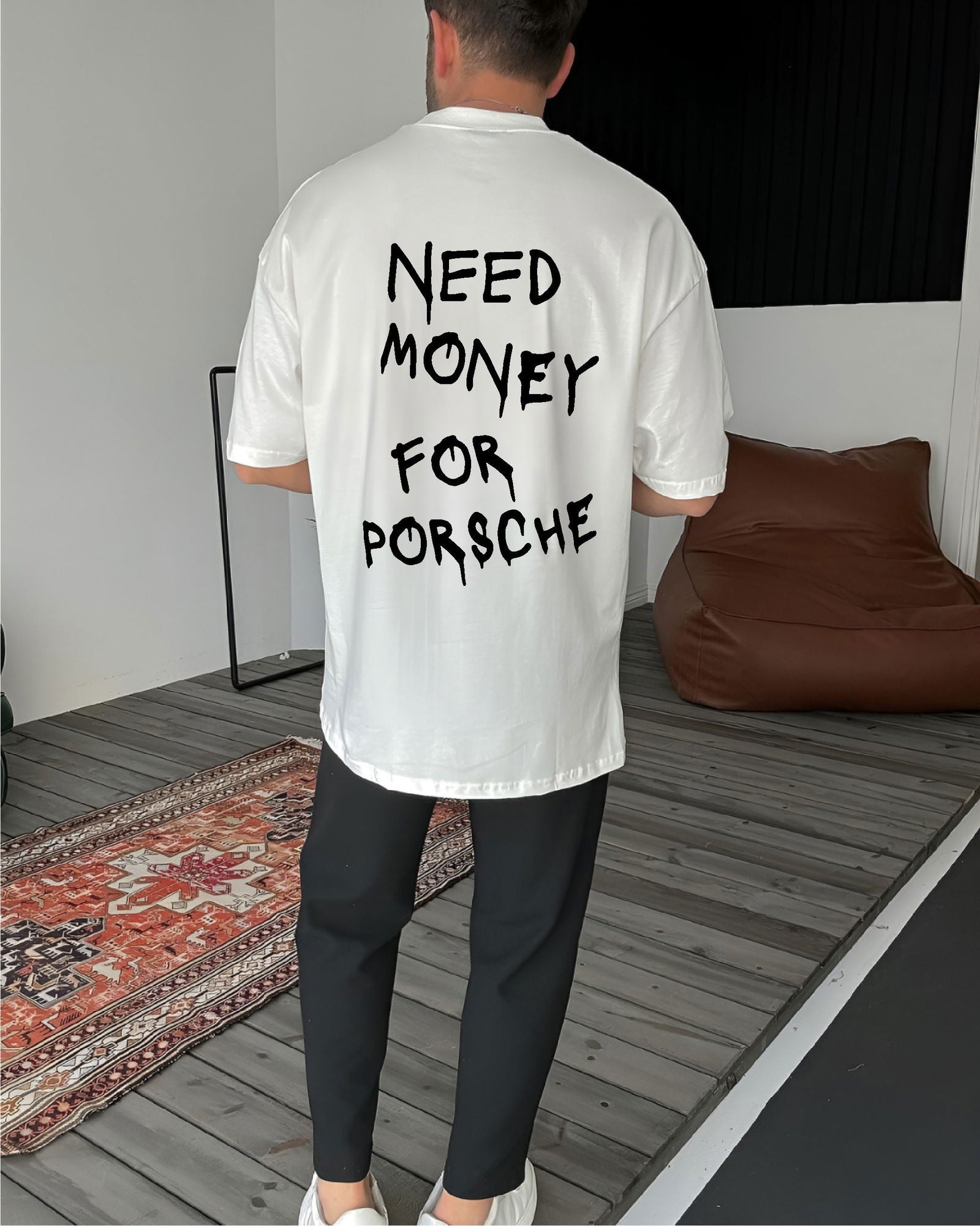 White "Porsche" Printed Oversize T-Shirt - Broek