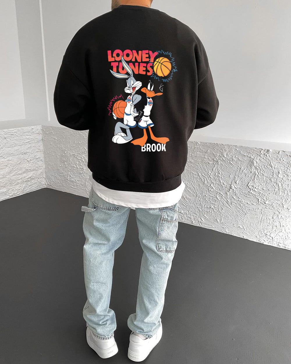 Black "space-jam" Printed Oversize Sweatshirt Broek