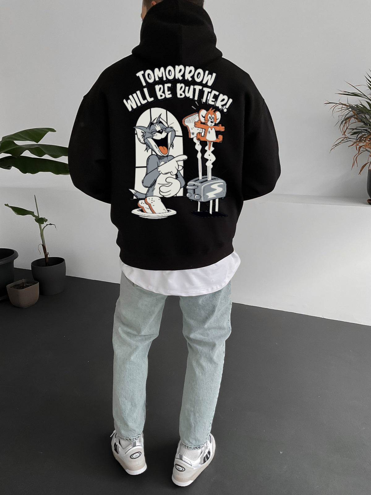 Black "tomorrow-will-be-butter" Printed Oversize Hoodie Broek