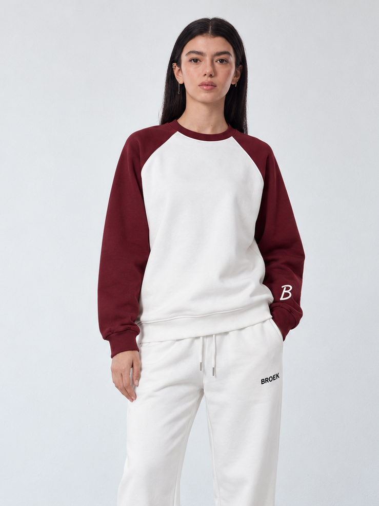 Two-Tone Boxy Crewneck – White / Burgundy