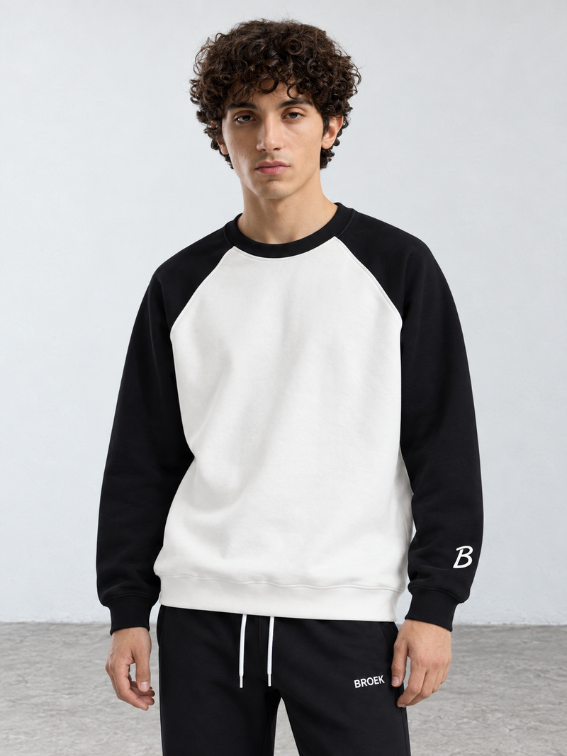 Colorblock Raglan Crewneck – White / Black