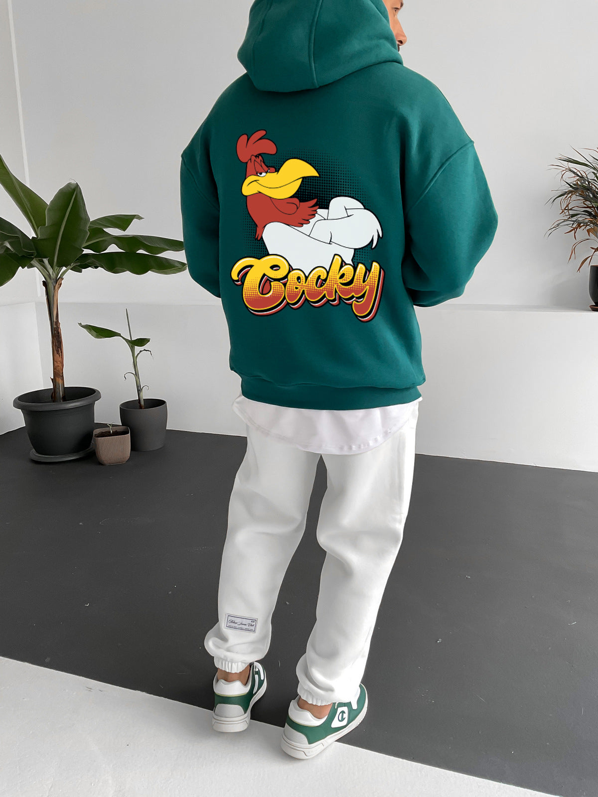 Dark Green "cocky" Printed Oversize Hoodie Broek