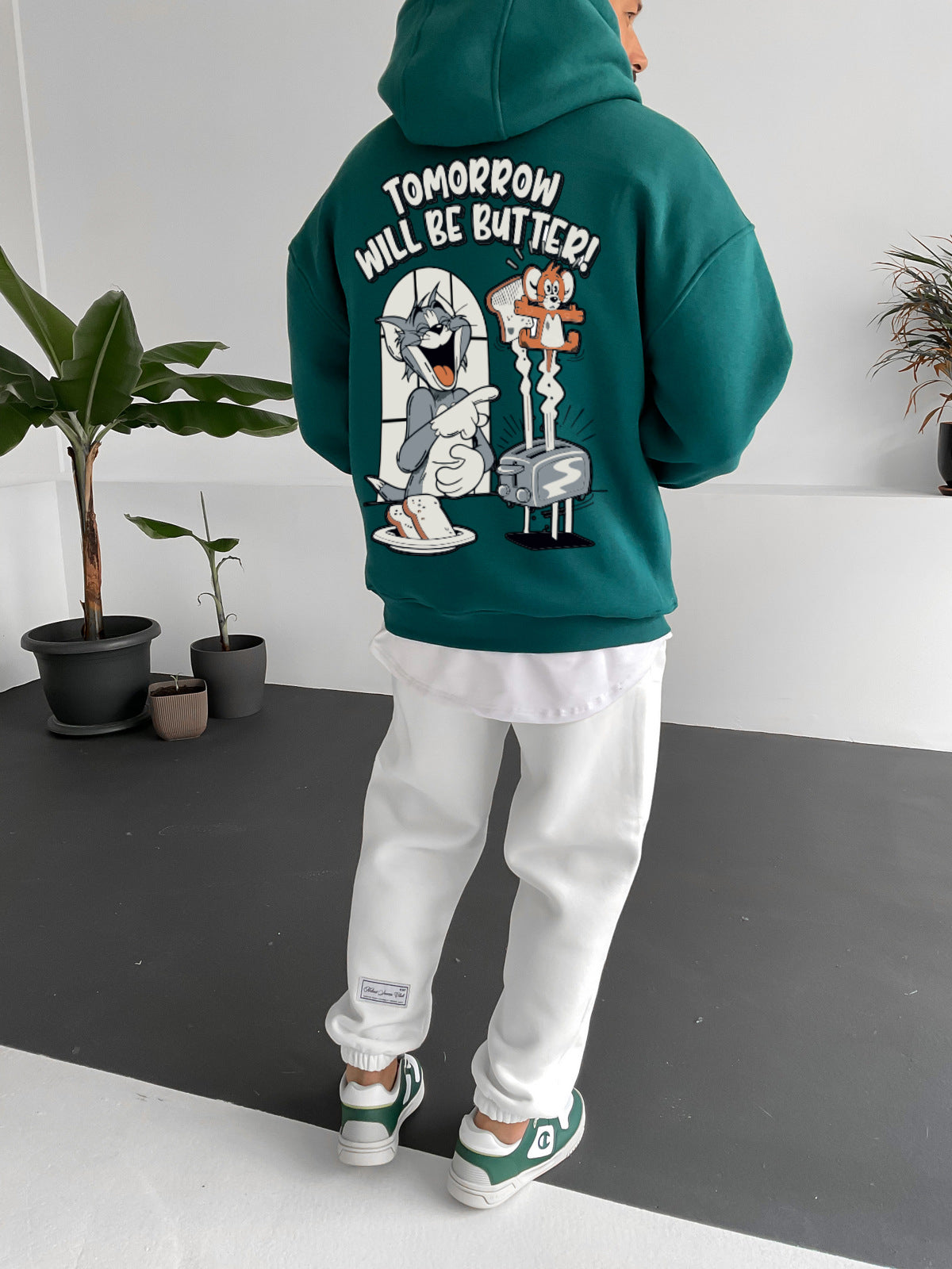 Dark Green "tomorrow-will-be-butter" Printed Oversize Hoodie Broek
