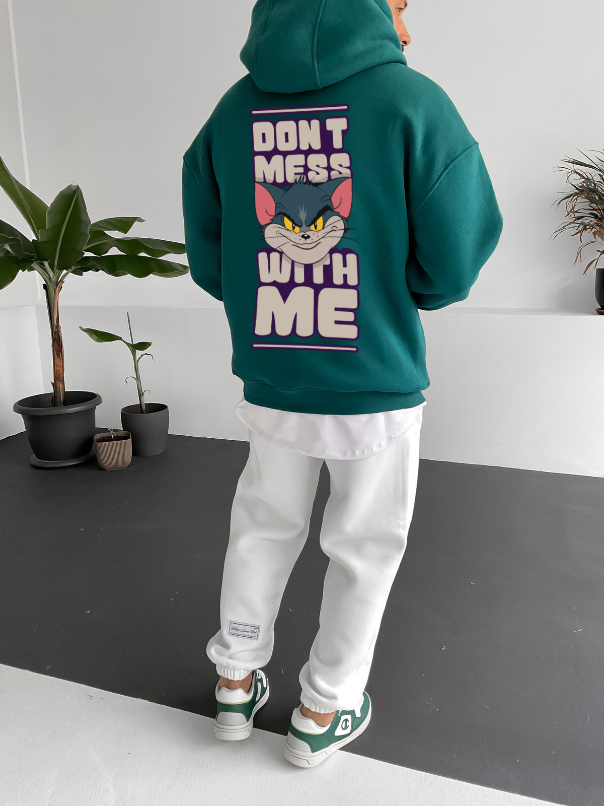 Dark Green "don't-mess-with-me" Printed Oversize Hoodie Broek