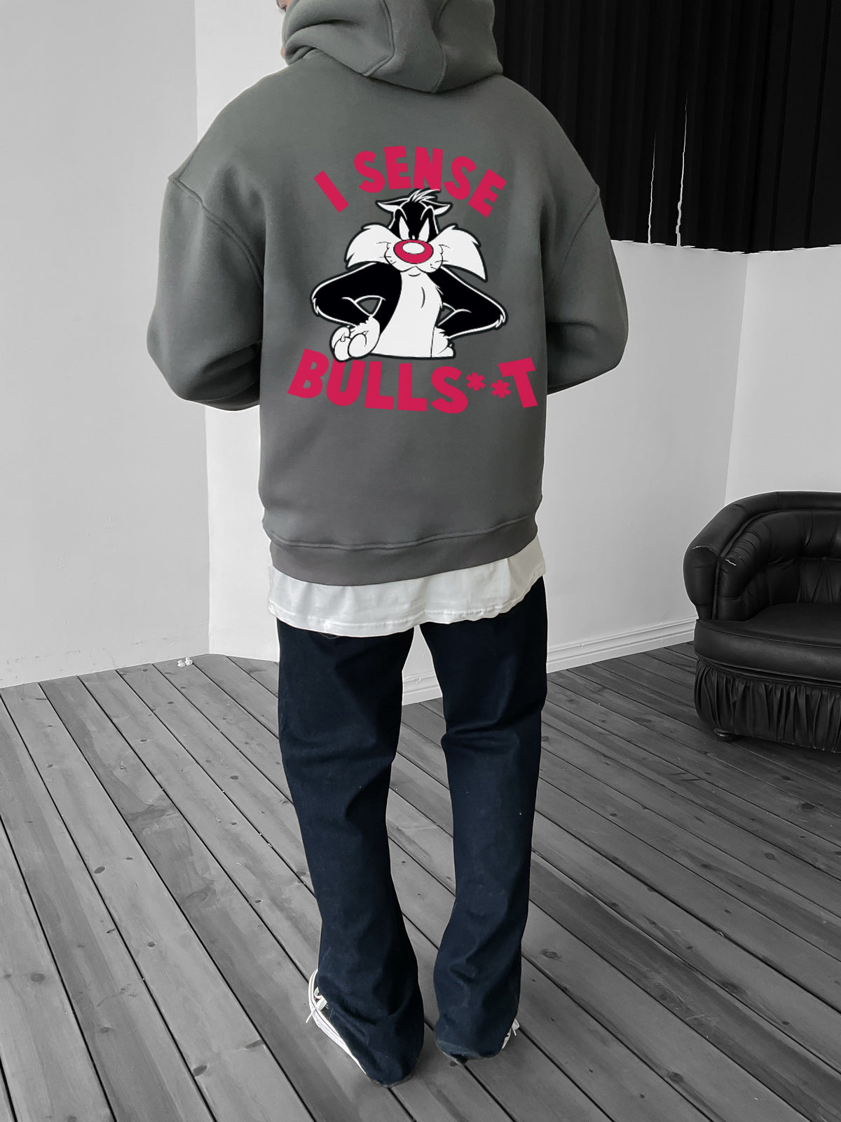 Smoked "i-sense-bullshit" Printed Oversize Hoodie Broek