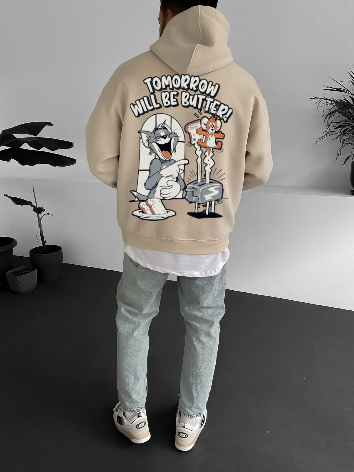 Beige "tomorrow-will-be-butter" Printed Oversize Hoodie Broek