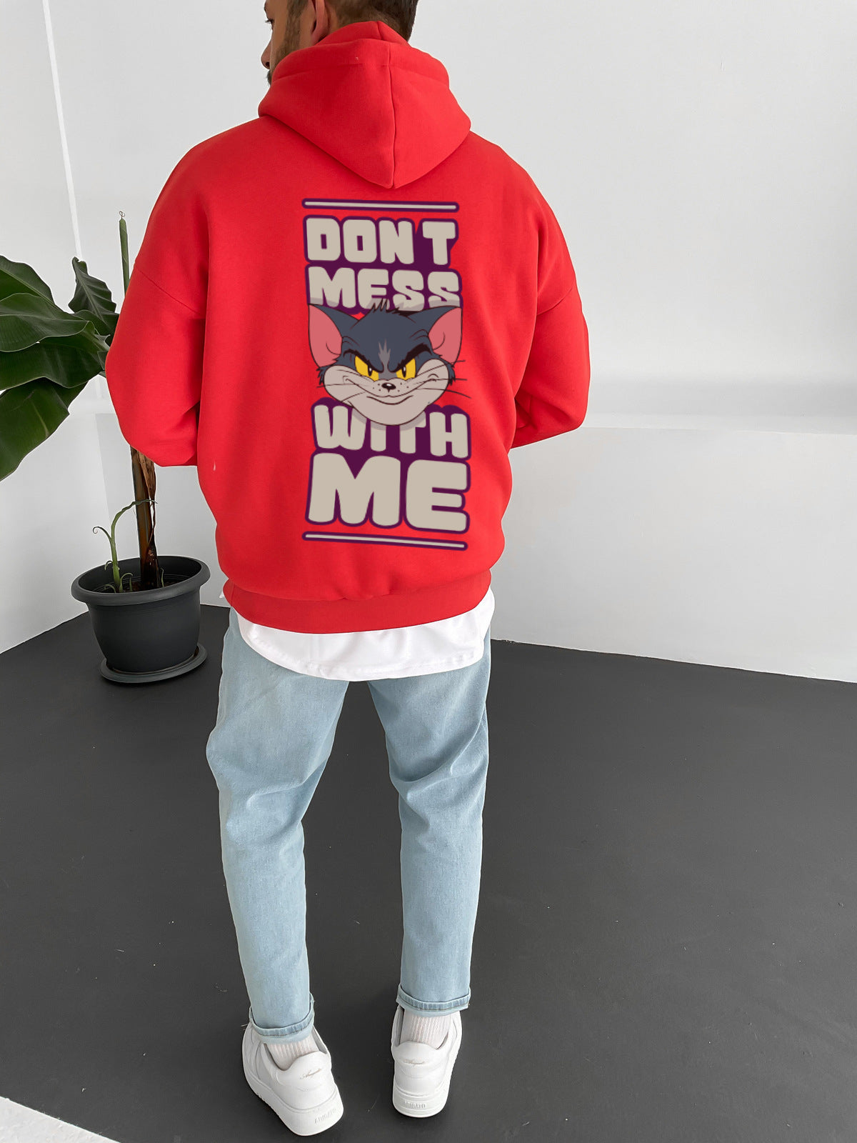 Red "don't-mess-with-me" Printed Oversize Hoodie Broek