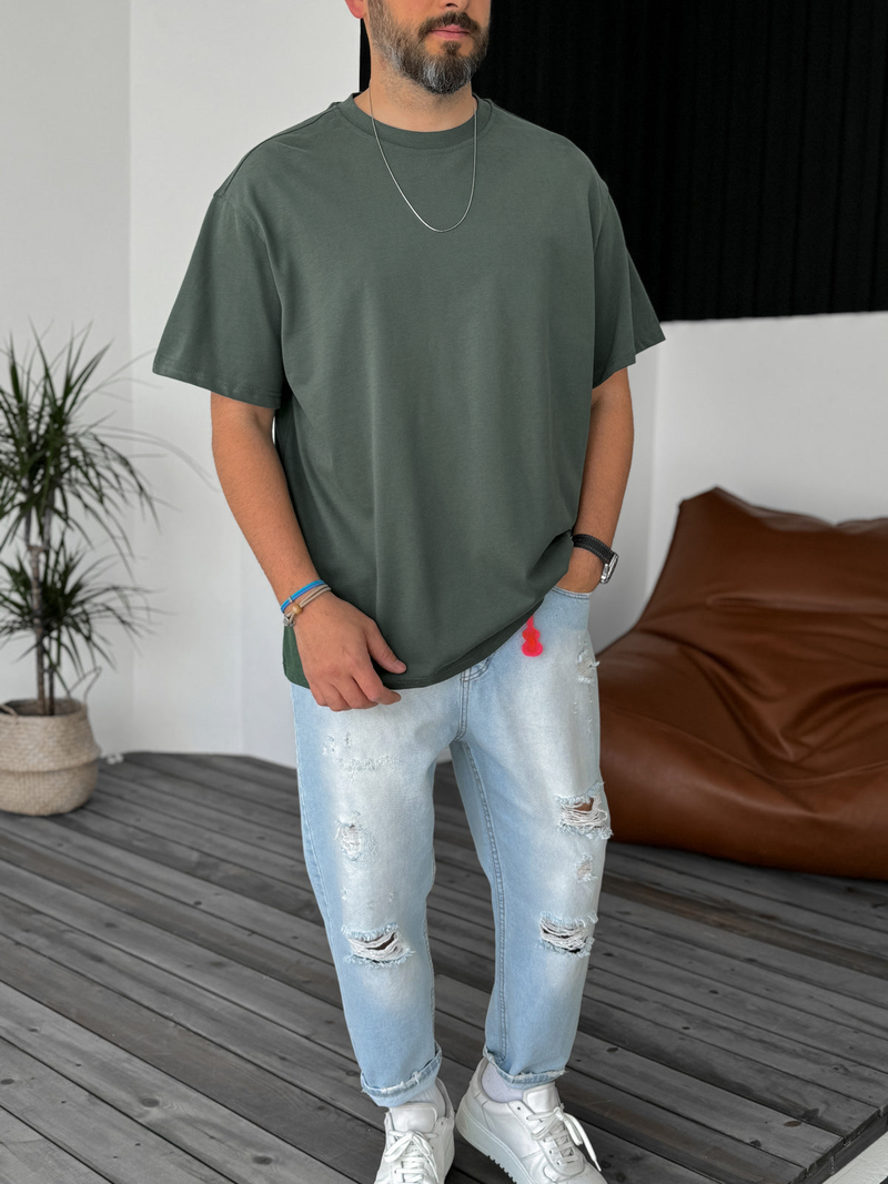 Premium Olive Basic Oversize T-Shirt