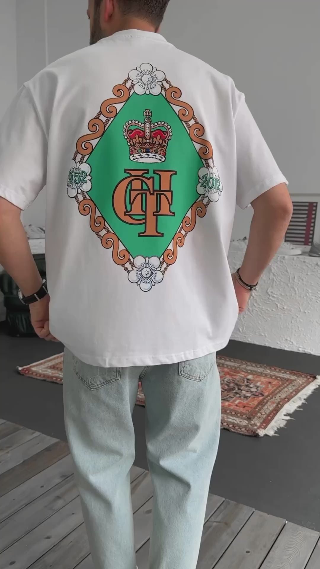 White "Coat Of Arms" Printed Oversize T-Shirt