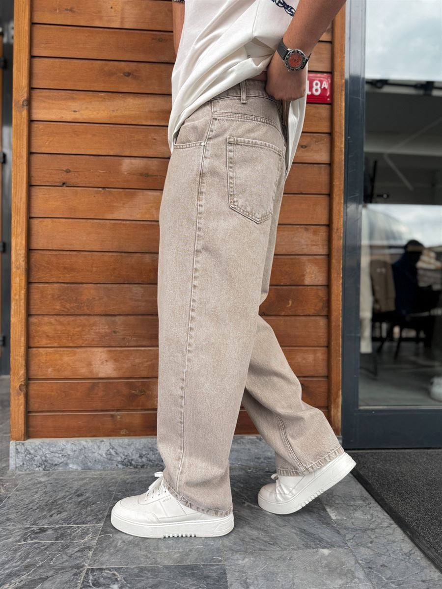Beige Relaxed Fit Denim Jeans